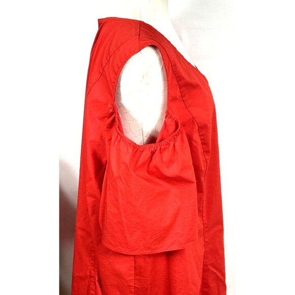Lane Bryant Red Cold Shoulder Shift Dress Sz 26/28 Long Bell Sleeves Back Zip - Picture 3 of 6